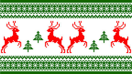 Seamless Christmas pattern: red reindeer and green Christmas trees on a neutral transparent...
