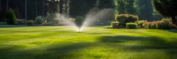 Foto op Aluminium Automatic garden lawn sprinkler in action watering grass © Tremens Productions