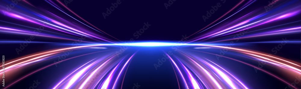 Aufkleber acceleration speed motion on night road. laser beams luminous abstract sparkling isolated on a trans