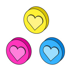 3 dimension love heart shape symbol icon design vector