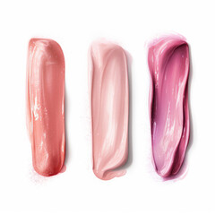 Fototapeta premium Pink lipstick smear smudge. Brushstroke acrylic smear. Top view of cream smears on white background.