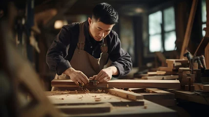 Foto op Plexiglas The Art of Carpentry: Master Craftsman in their Precision Workshop © HADAPI