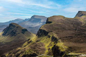 Beautiful panorama view of Quiraing, Scotland, Isle of Skye - 677615288