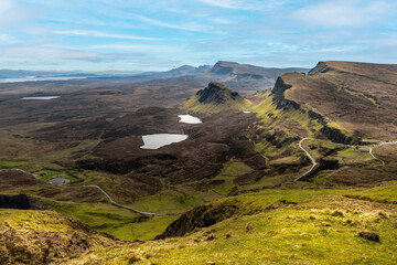 Beautiful panorama view of Quiraing, Scotland, Isle of Skye - 677615402