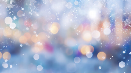 Obraz premium Abstract festive background for winter magic holidays, with blur, lights and bokeh. Created with generative AI. Landscape orientation