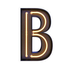 Neon retro Alphabet letter isolated on transparent background. 3d illustration. Png	