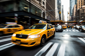 Speeding Yellow Taxi Cab in Manhattan A Snapshot of Life in the Fast Lane. created with Generative...