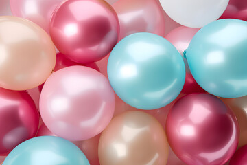 Pink, blue and golden balloons background