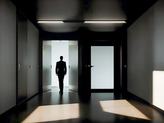 silhouette of a person in a corridor