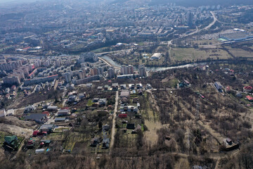 Aerial view of urban buildings, flat of blocks, residential neighborhood