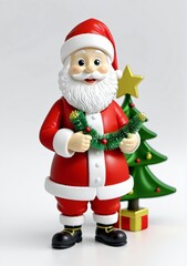 3D Toy Of Santa Claus Decorating The Christmas Tree On A White Background.