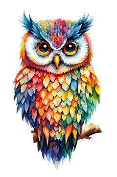 owl cartoon coloful vibrant watercolor vector piant