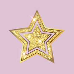 Gold glitter vector star. Golden sparkle luxury design element.