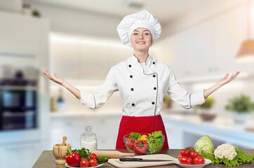 Young woman bakery making food in the kitchen.