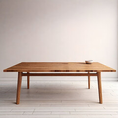 Empty wooden table top on light wall background.