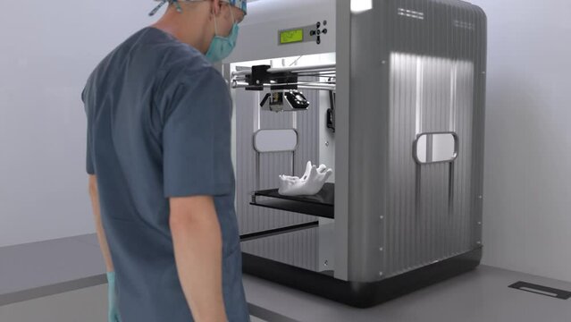 jaw, Mandible, bone, orthopedist, being 3d 3d Printed, timelapse of medical prosthesis bionic. prints model accelerated. healthcare future developments in surgery and engineering.  