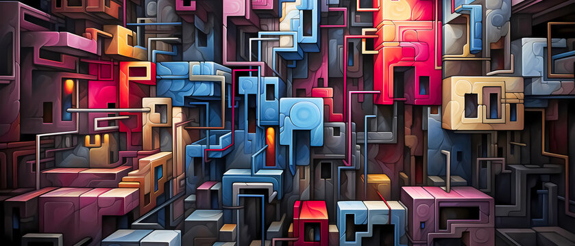Futuristic Industrial Mosaic: Abstract Background of Vibrant Colorful Squares