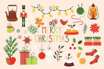 Christmas icons set. Holiday icons flat design vector illustration. 