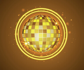 Neon disco ball background and night club party ball light glowing