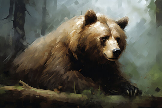 illustration of a painting of a bear in nature