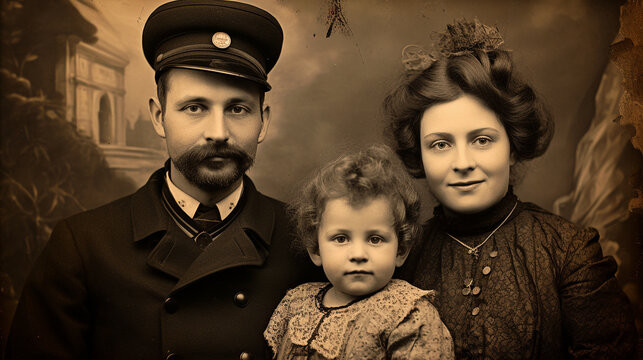 Fototapeta Old black and white street photographs from the 19th century . AI generativ.