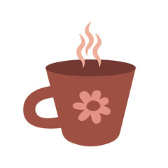 Vector illustration Red mug in cartoon style hot drink Isolated on white background