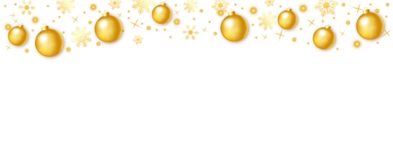 Christmas balls on a transparent background. Luxurious hanging gold and silver Christmas balls. Winter greeting card or website decoration template. PNG image