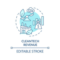 2D editable blue cleantech revenue icon, monochromatic isolated vector, climate metrics thin line illustration.