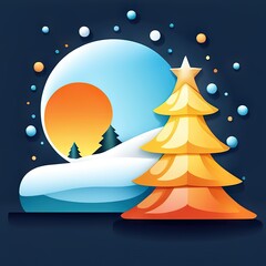 Christmas tree icon, decorated sign, spruce logo illustration