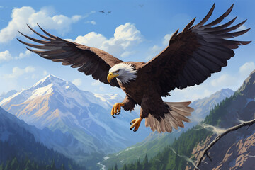 illustration of a painting of an eagle in nature - obrazy, fototapety, plakaty