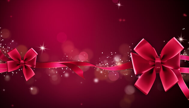 Festive Christmas banner with delicate snowflakes, neon garlands, and Decorative bows on Maroon background