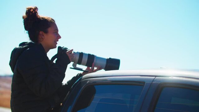 Woman Photographer Capturing Images in Truck, Ranch Photographer