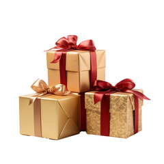 Obraz premium Colourful stack of gift boxes with festive ribbons, ideal for celebrations and holidays. No background
