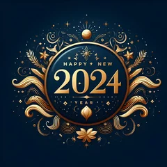 Foto op Canvas Happy new 2024 year background with golden elements. Greetings banner.  © rob3rt82