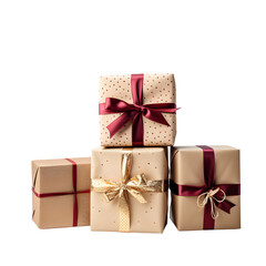 Colourful stack of gift boxes with festive ribbons, ideal for celebrations and holidays. Transparent background png