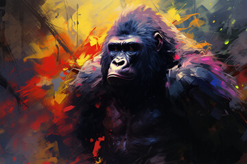 illustration of a painting of a gorilla in nature