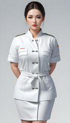 Portrait of a beautiful asian stewardess in white uniform