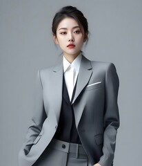 Portrait of a beautiful young asian business woman in gray suit