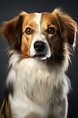 Close-up portrait of a purebred dog on a dark background
