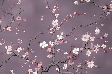 Cherry blossoms on a purple background, closeup of photo