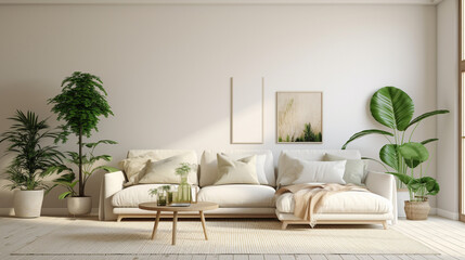 Minimal living room with indoor plants