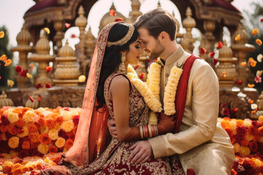 Beautiful Indian couple getting married, traditional Indian wedding
