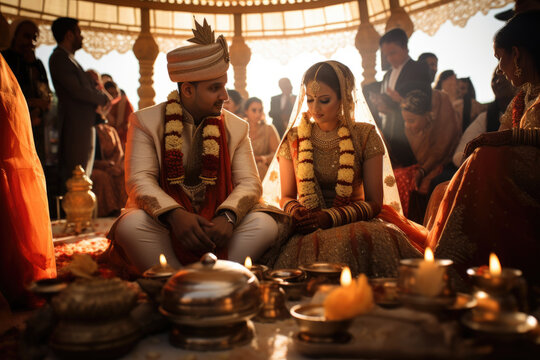 Beautiful Indian couple getting married, traditional Indian wedding