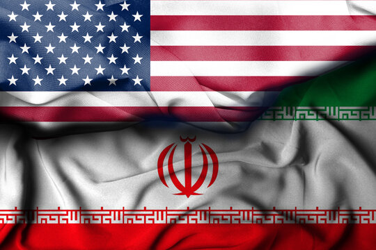 American flag illustration combining iran flag, Background for decoration. concept of war between countries