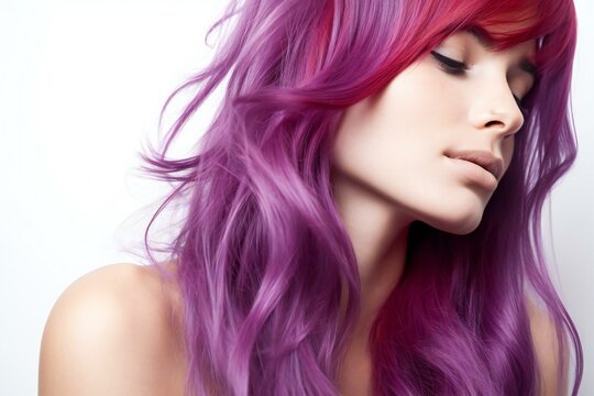 Beautiful woman with long purple hair,  Portrait of a girl with pink hair