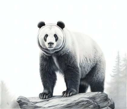 Panda on the rock,  Watercolor painting on white background