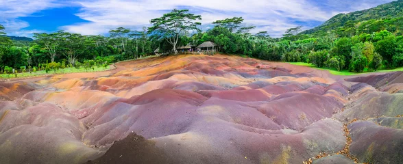 Fotobehang Exotic nature and landmarks of Mauritius island - Unique "seven colours earth" national park Chamarel, poplar tourist attraction. © Freesurf