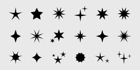 Zelfklevend behang Retro compositie Vector retro set of futuristic sparkle star icons. Y2k abstract signs. Collection of star shapes. Abstract cool shine 70s 80s 90s design elements.