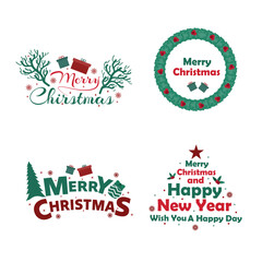 Christmas lettering badge on white background, Christmas typography set, Christmas lettering label collection