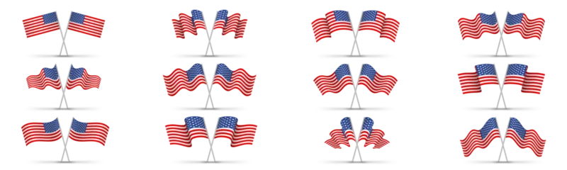 Fotobehang United states flag set, usa symbol, wavy shape flag pole realistic illustration © tutti_frutti
